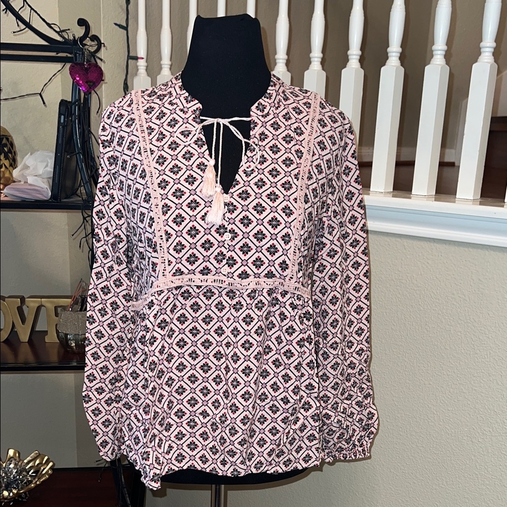 love, Fire Geometric Pink and Black Blouse